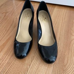 Kate Spade black patent leather wedges